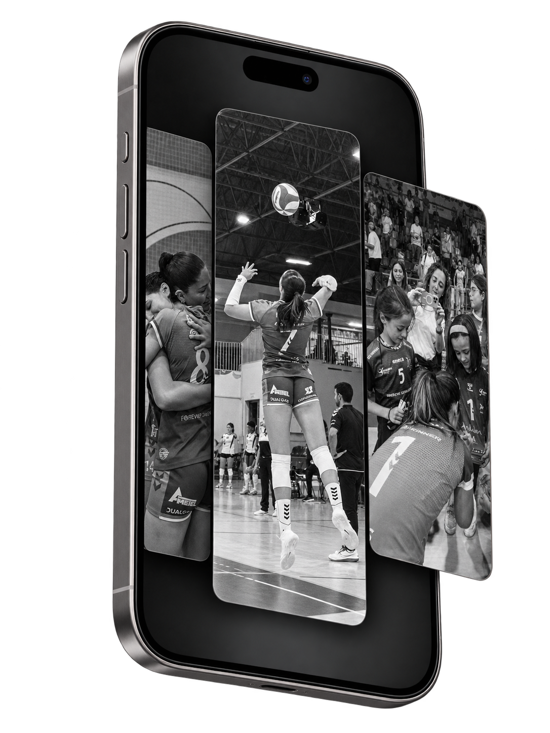 Mockup de un teléfono con fotografías deportivas de Raúl Díaz realizadas con iPhone en el CAV Esquimo
